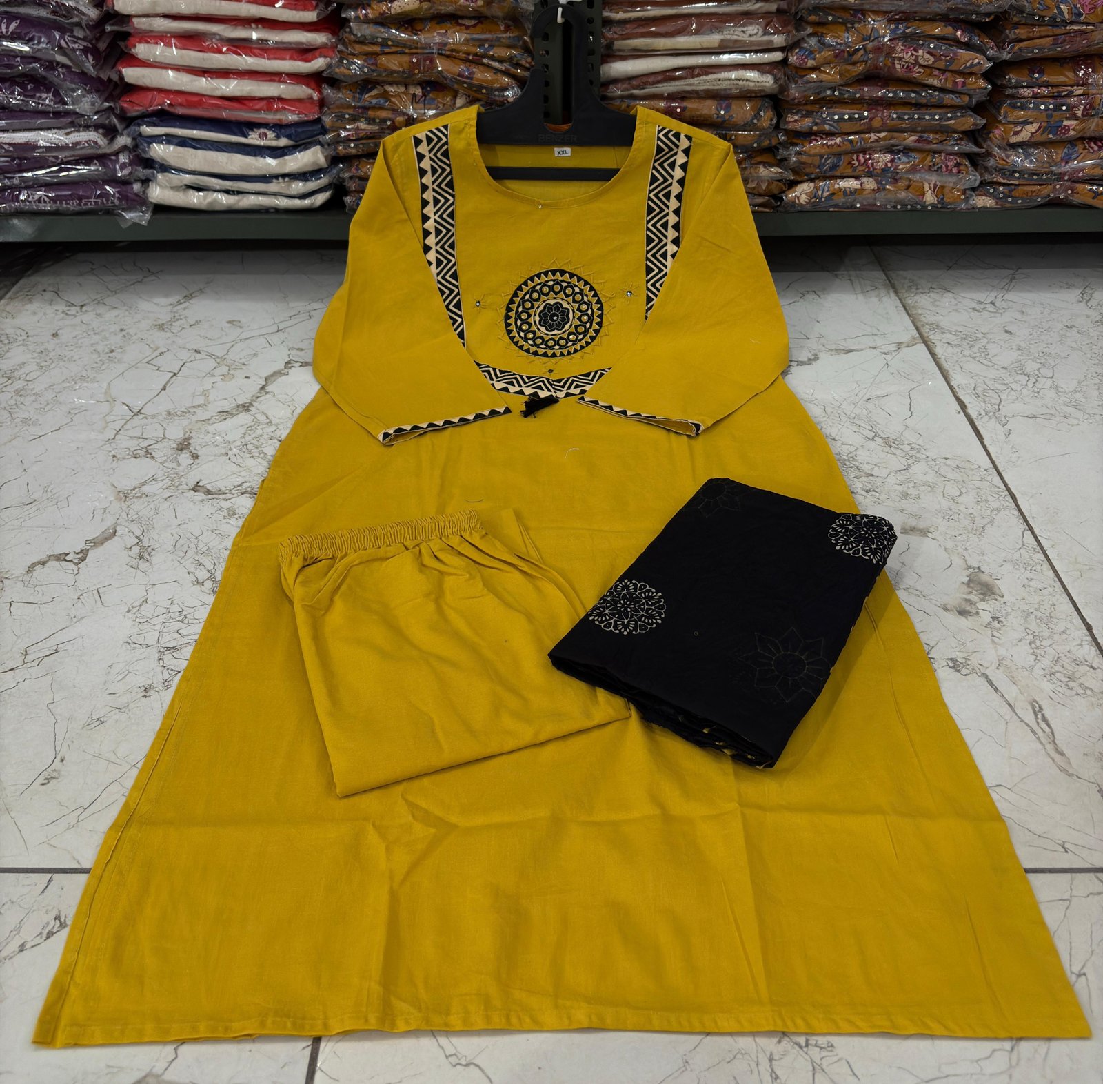 Yellow Handwork Cotton Suit Set